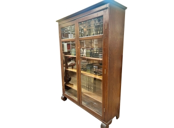 Antique Larkin Co Arts & Crafts Bookcase With Leaded Stained Glass 57 X 42