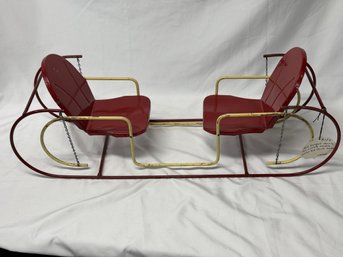Antique Amsco Red & White Double Glider Doll Porch Swing
