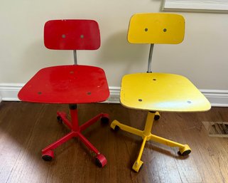Pair Of Vintage Kevi Desk Chairs - Red And Yellow