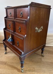 Vintage Regency Style Mahogany Tiered 3 Drawer Side Table On Casters, Made In England
