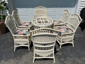 Wicker Table With Glass Top And 6 ChairsChairs