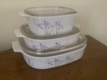 Vintage Corning Ware Shadow Iris Casserole 3-piece Set