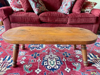 Vintage Oblong Wood Coffee Table With Turned Legs