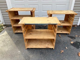 Group Of 3 Wood Shelves On Casters