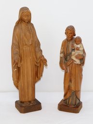 Hand Carved Wood Jesus, Joseph & Mary Figurines