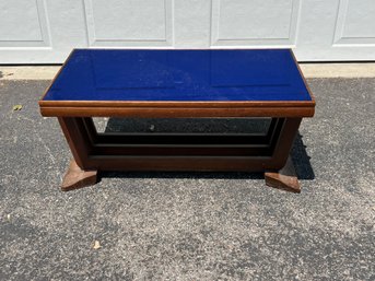 Mid Century Blue Glass Top Coffee Table
