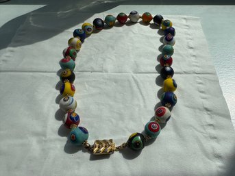 Vintage Venetian Murano Glass Bead Necklace Featuring The Millefiori