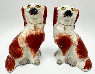 2 Vintage Staffordshire King Charles Spaniels Dog Mantelpiece Figurines