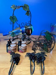 2 Metal Wine Botttle Holders , 3 Grape Wall Hangers, 4 Wine Bottle Place Card Holders