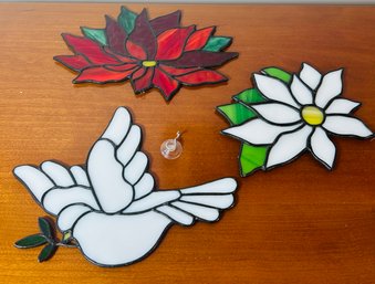 Lot Of 3 Stained Glass Holiday Sun Catchers