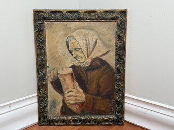 Vintage Signed Weissberg Older Woman With Scarf Original Oil Painting