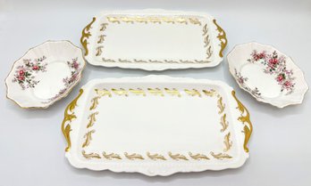 Vintage Royal Albert Bone China: 2 Rectangular Trays & 2 Lavendar Rose Bowls