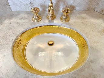 A Kohler Laureate Caxton Sink - JADO Faucet & Accessories - Polished Gold Detail - Bath 1
