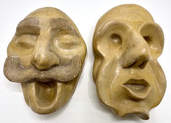 2 Kenny Goodman 1985 & 1986 Plaster Wall Sculptures Of Heads