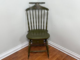 A Vintage Student Writing Desk Chair In Green With Drawer