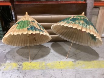 Pair Of Large Vintage Painted Beach Umbrellas