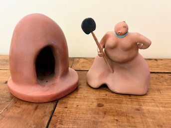 Native American 2 Pc Ceramic Sculpture, Signed