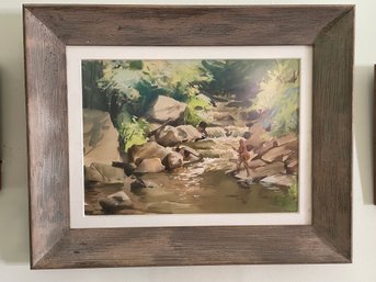 Fisherman In Creek Painting Signed Alexander Kortner
