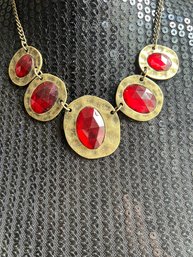 Hammered Bezel Beaded Festoon Necklace