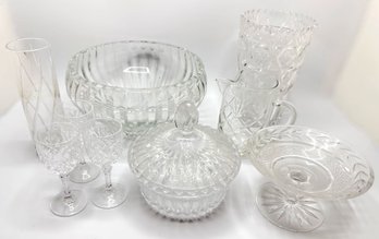 Vintage Cut Crystal Bowls, Vases, Candy Dishes, Glasses & Pitcher (9 Pieces)