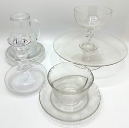 Vintage Glass Serving Ware: Cake Stand, Decanter With Stopper,  Sectioned Serving Bowl & More (6 Pieces)