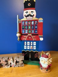 Wooden Soldier Advent Calendar 22', Santa Votive Holder W/ Votive Wood Carved Peace Sign