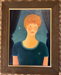 Original Larry Zingale Of Red Headed Female Portrait In The Style Of Mona Lisa