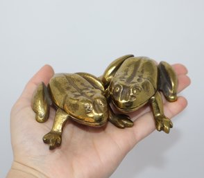 Charming Pair Of Brass Frog Trinket Boxes Made In England