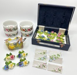 Porcelain Place Cards: 16 Staffordshire Roses & 6 Rectangles, 4 French Floral Ramekins & Bird Ash Tray