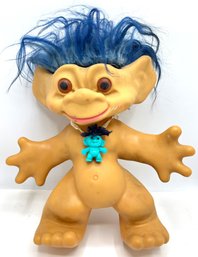 Vintage 1970s Treasure Troll Doll With Troll Pencil Topper As Necklace