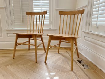 A Pair Of Slat Backed Wood Chairs