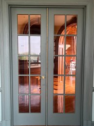 A Pair Of 10 Lite French Doors - 48' Opening - Baldwin Hardware - Includes Frame - DR