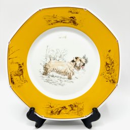 Hermes Chasse Yellow Octagonal Porcelain Plate With Sealyham Terrier Dog