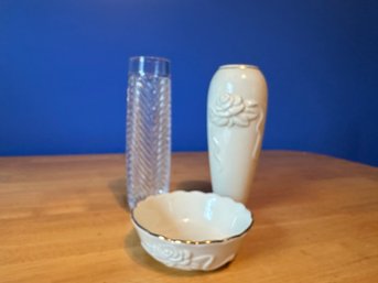 Ralph Lauren Crystal Vase, Lenox Vase, & Lenox Bowl
