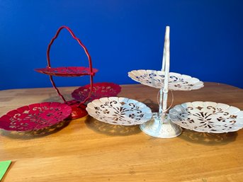 2 Matching Folding Appetizer Servers  - All Metal