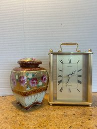 Vintage Seiko Quartz Carriage Clock And Floral Porcelain Ginger Jar