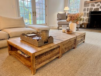 A Rough Hewn Mango Wood Coffee Table - With Storage Shelf - 1 Of 3