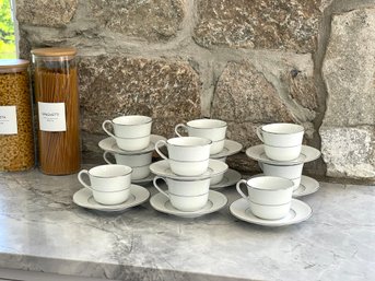 Set Of 10 Noritake White Scapes Cups And Saucers