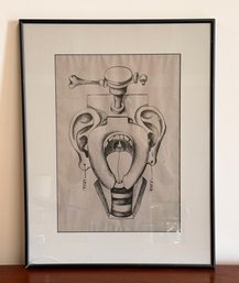 Vintage Surrealist Pen & Ink Drawing - As Is