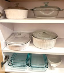 3 Corning Ware French White Baking Dishes, Pyrex Storage Food Storage Containers With Lids & More