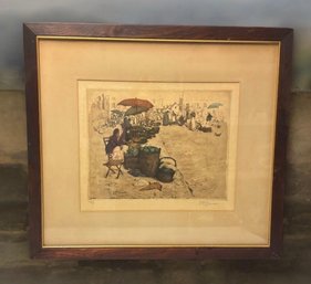 Vintage Tavík František Šimon Color Etching & Aquatint Of A Market Scene Pencil Signed & Numbered