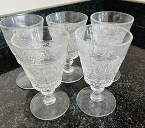 Set Of 5 Pressed Glass Goblets 6' High