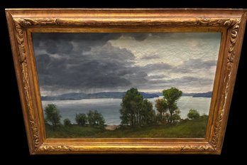 Vintage Thomas K. Smillie  Stormy Lake Landscape Oil Painting