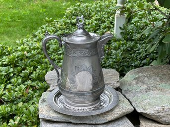 Antique JA & Simpson Silver Plate Personalized 'B' Pitcher With Textured Underplate