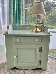 Vintage Style Sage Green Accent Cabinet With Adjustable Brass Lamp