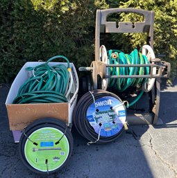 Large Bundle Of Garden Hoses And Hose Reel Cart