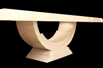 Art Deco Style Ivory Lacquered Dining Table  With Sculptural Base In The Style Of Kelly L. Gerges