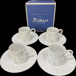 Masterpiece Editions Picasso Living Dove Espresso Cup & Saucer Set With Original Box  Set Of 4