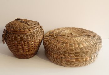 Pair Of Vintage Handwoven Baskets