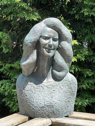 Figurative Bronze Bust Of Woman With Voluminous Hair Sculpture By P.A. Martini